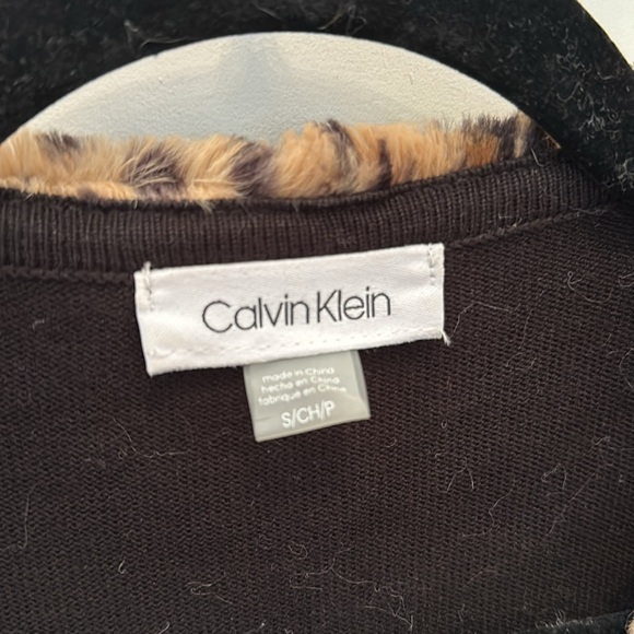 Calvin Klein Cropped Leopard Faux Fur Coat Jacket Sweater - Picture 4 of 9